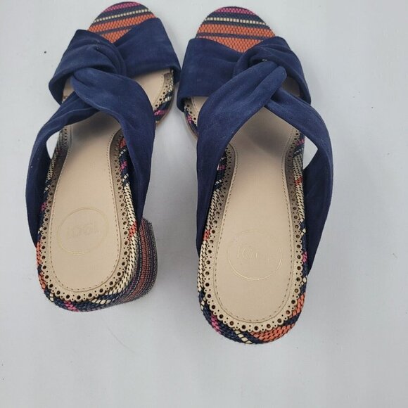 1901 Dasha Sandal Blue Leather Striped Block Heel Peep Toe Women's Size 7M - Picture 7 of 11